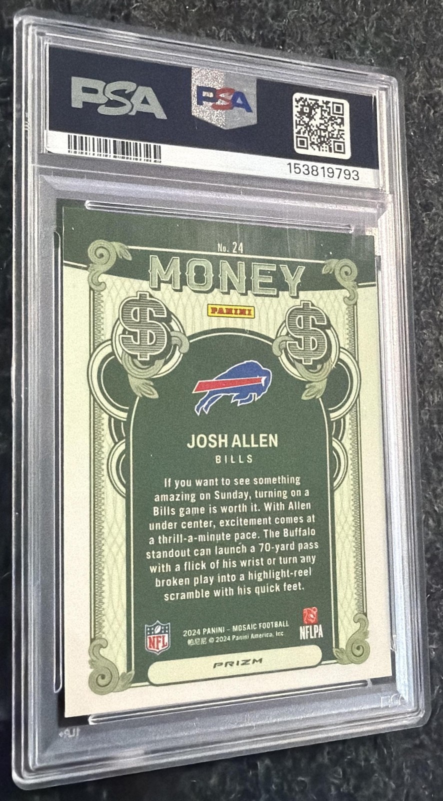 2024 Panini Mosaic Josh Allen #24 Money Bills PSA 9 view 2