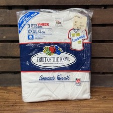 NOS Vintage Fruit Of The Loom V Neck T Shirts XXX Large White 3 Pack 1992 USA