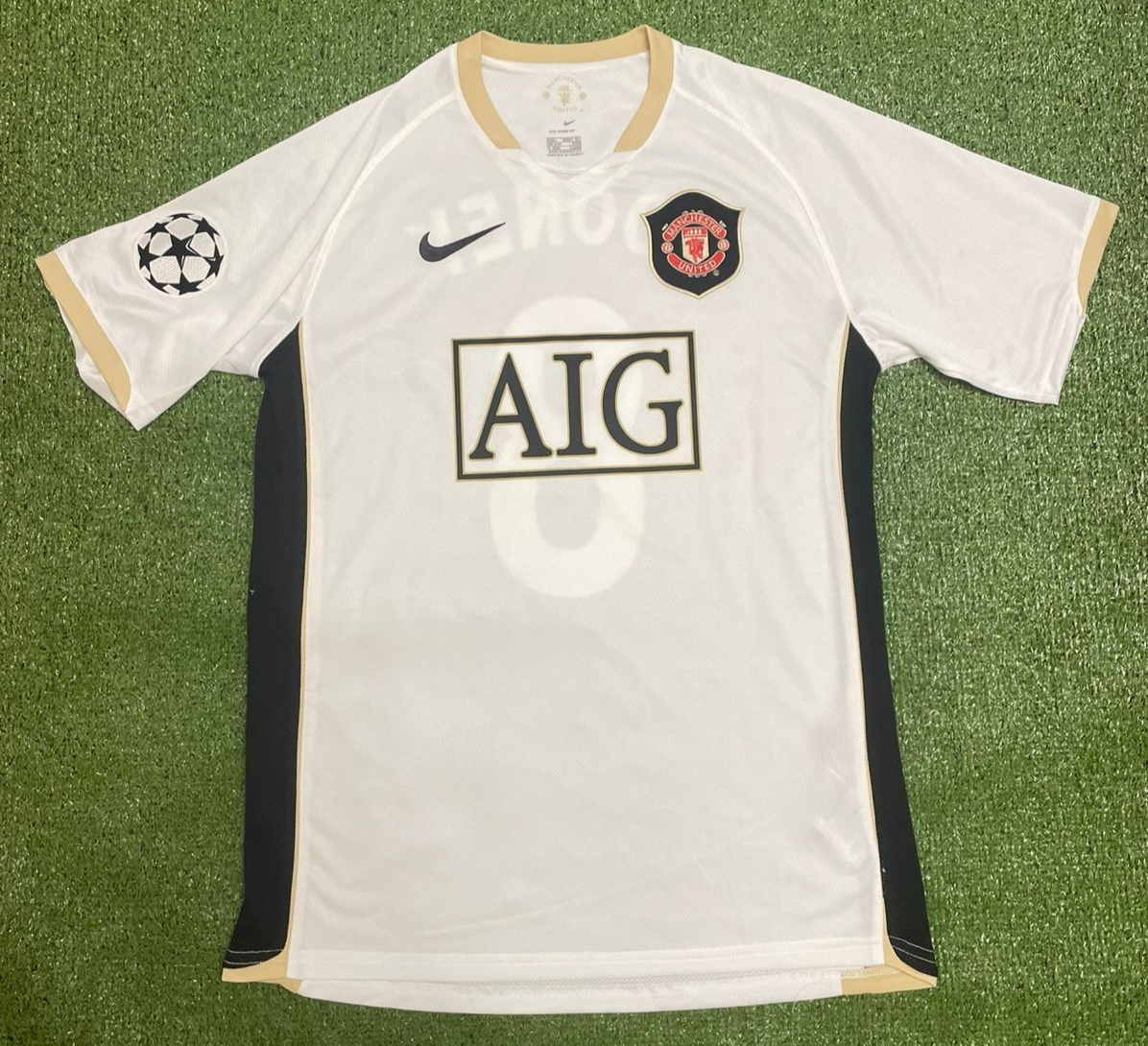 Manchester United 2007/08 Away Shirt Rooney#8 White/Gold Nike AIG