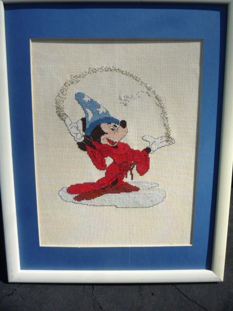 Disney "Fantasia Mickey Mouse"  Mixed-Media Framed WOVEN MATERIAL Textile Art