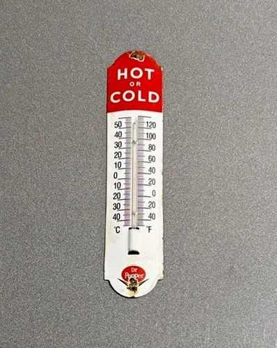 VINTAGE 12” DR PEPPER COLA PORCELAIN THERMOMETER SIGN CAR GAS OIL MOTORCYCLE