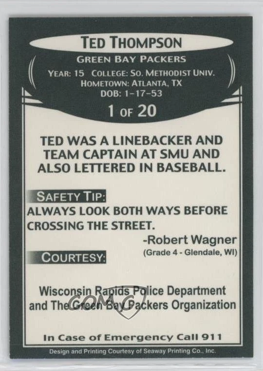 2007 Green Bay Packers Police Amery PD Back Ted Thompson #1 - Image 2 of 2