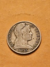 1935  COLOMBIA FIVE 5 CENTAVOS WORLD COIN KM#199 VG-FINE DETAIL FREE SHIP