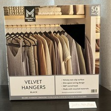 Members Mark 50 Pack Black Velvet Hangers Non Slip Swivel Hook New