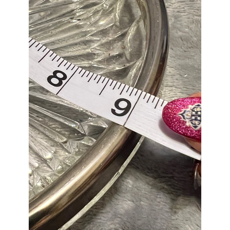 Vintage Glass Divided Serving Dish MCM Silver Rim 9 Starburst Mid-Century Heavy - Image 3 of 4