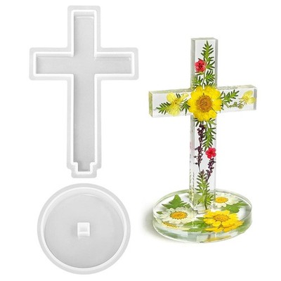RESINWORLD 5'' Standing Cross Silicone Mold with Base, Crucifix White