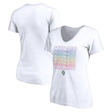 Women's White Chicago Sky Wordmark Pride V-Neck T-Shirt