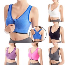 Ladies Zip Front Fastening Sports Bra Wireless Bra High Impact Yoga Br L