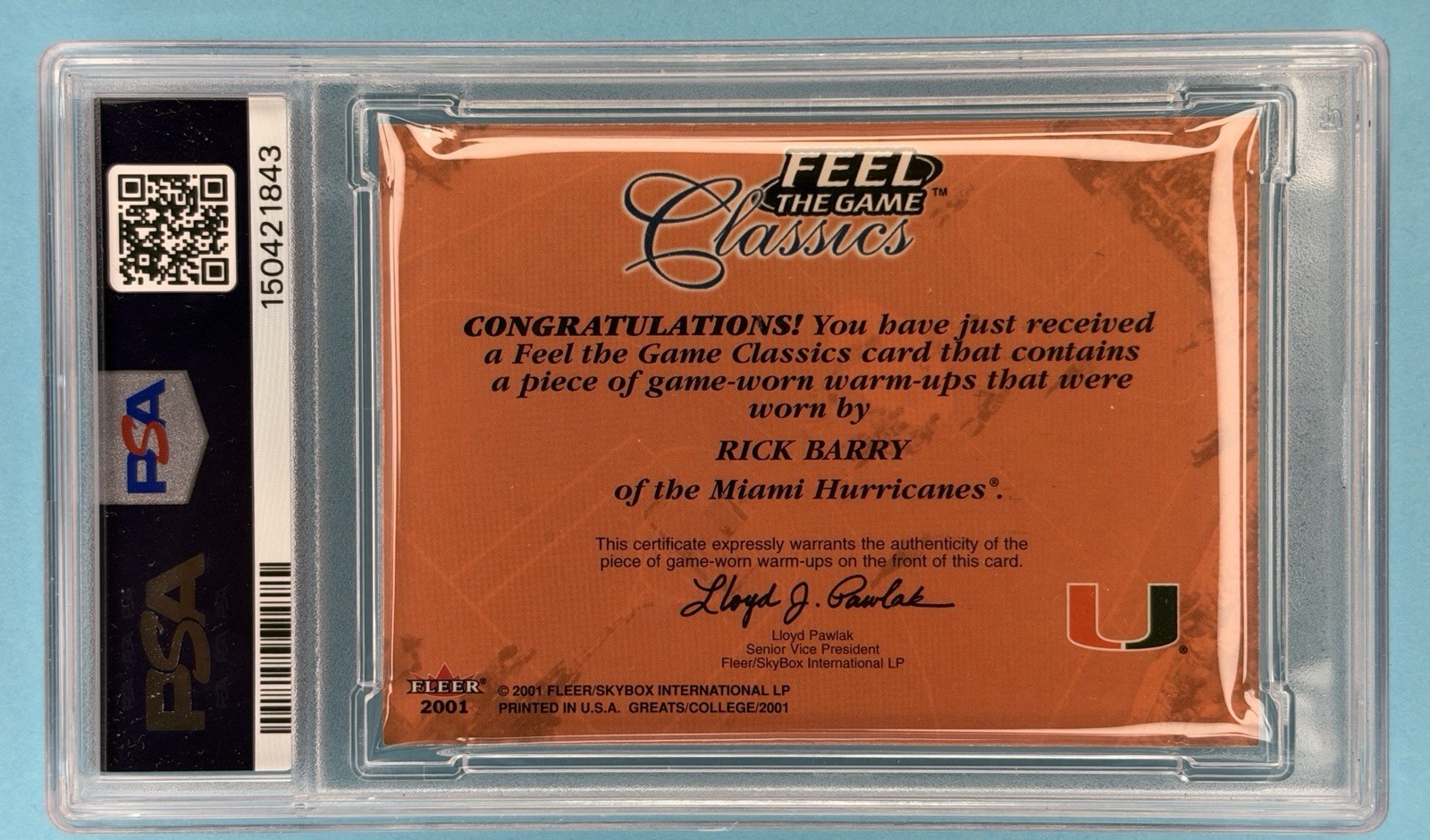 Rick Barry 2001 Fleer Greats Autograph FTG Classics Warm UPS PSA Cert 8 DNA 7 view 2