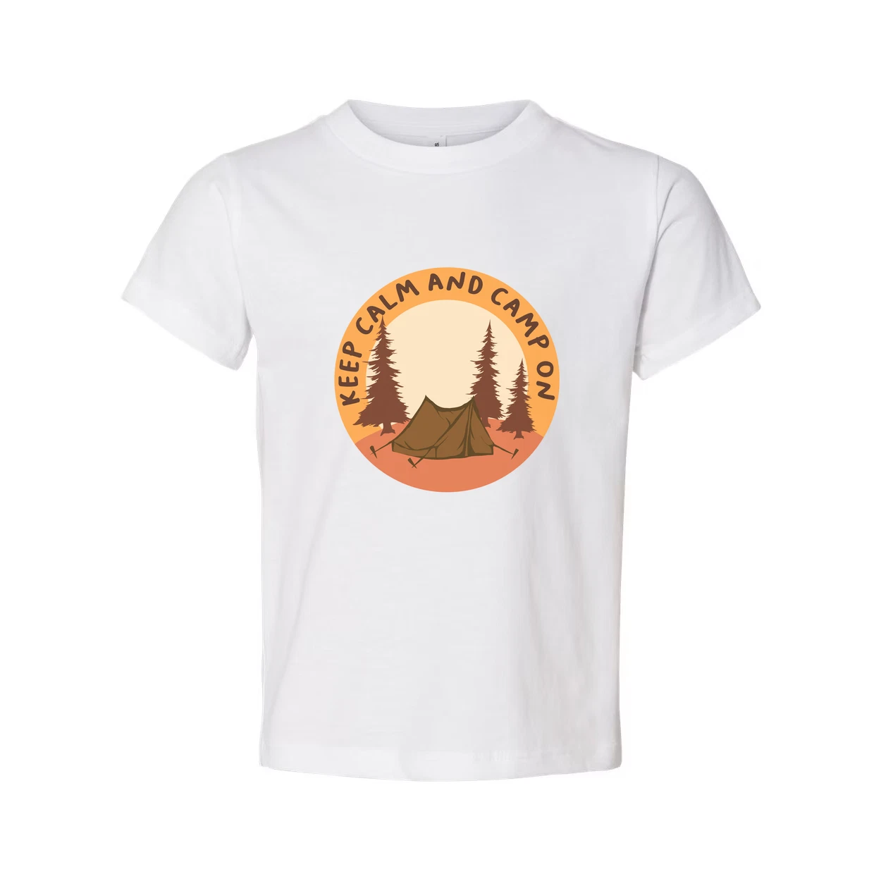 Unisex Outdoor Camping T Shirt With Tent and Pine Forest Circular Emblem in Oran