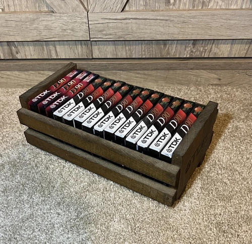TDK D90 Cassette Tapes Lot of 14 in TDK Wooden Storage Crate