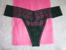 New Victoria  s Secret Forrest Green Mesh Ribbon Hot Pink Thong Panties