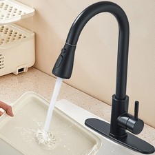 Black Kitchen Faucet Pull Down Sprayer Single Handle Sink Mixer with Cover Plate