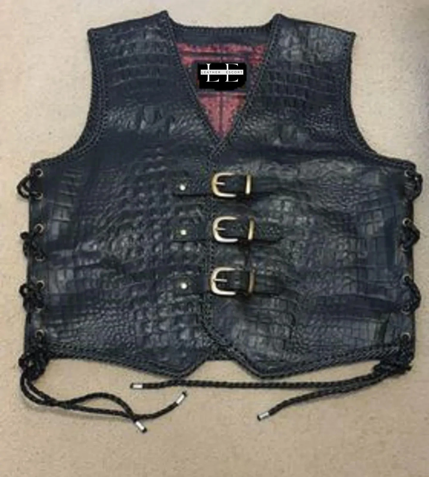 Men’s Crocodile Embossed Leather Biker Vest • Genuine Cowhide Western Motorcycle