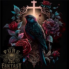 A Gothic Bird and Cross in Roses gothic Mens Light Cotton T-Shirt