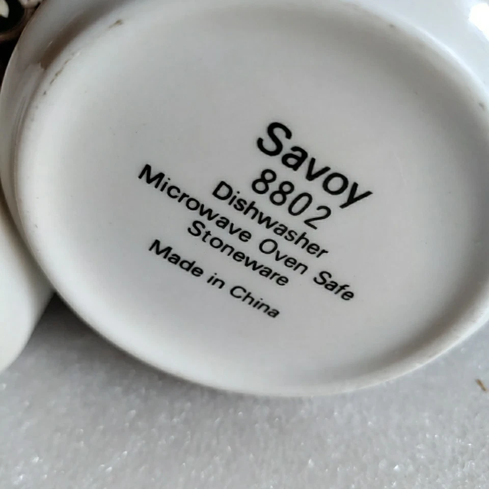 90's Sango SAVOY 8802 Royal Majestic Black Tan Stoneware 8 oz Flat Cups Set of 4 - Image 2 of 3