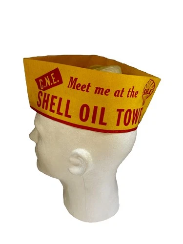 SHELL " Meet Me At The SheeL Tower Vintage Gas Jockey Oil Station PAPER Hat Cap