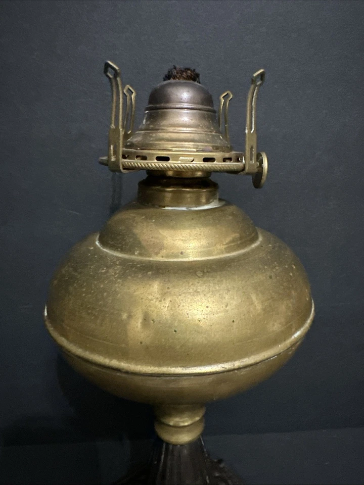 Antique Brass & Cast Iron Miller Oil Lamp Late 1800s - Image 3 of 4