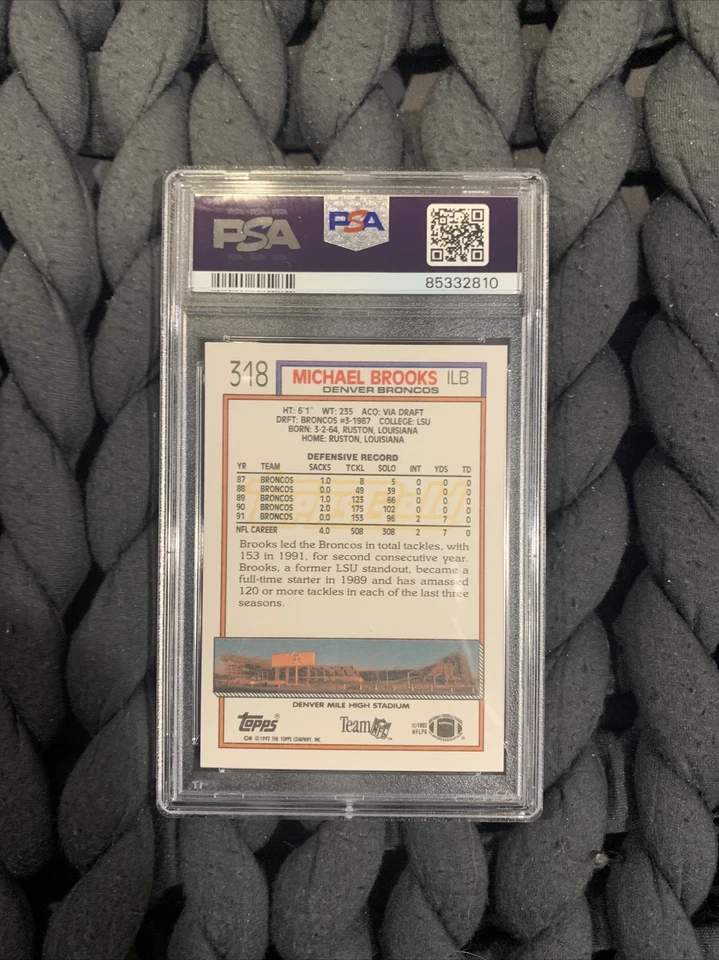 Michael Brooks 1992 Topps Gold #318 PSA 10 Gem Mint Pop 1 Graded Slab Broncos - Image 2 of 4