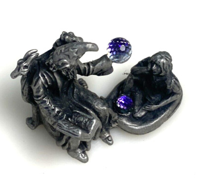 Vintage Wizard Apprentice Gallo Dragon Fine Pewter Crystal ball