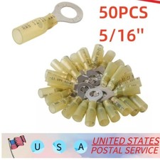 50X Yellow Heat Shrink Ring Terminals Marine Wire Connectors 12-10 AWG 5/16"Stud