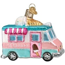 Old World Christmas Glass Blown Ornament, Ice Cream Truck With OWC Gift Box 