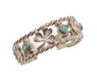 925 Sterling Silver Vintage Ring IRELAND Green CZ & Clover Cutout  Sz 9  RG31313