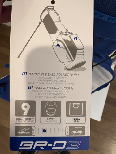 Mizuno BR-D3 Golf STAND BAG: Staff colors, Blue/White: Brand NEW - Picture 3 of 8