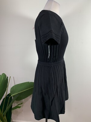 Parker Womens Hamilton Knit Ribbed Fit & Flare Dress Black S | eBay