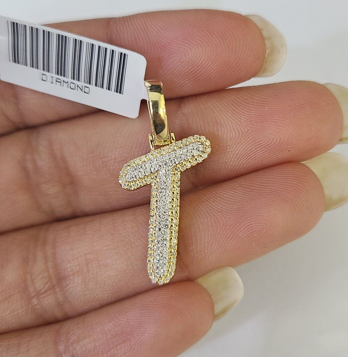 10k Yellow Gold Diamond T Charm Pendant Initial Alphabet Letter