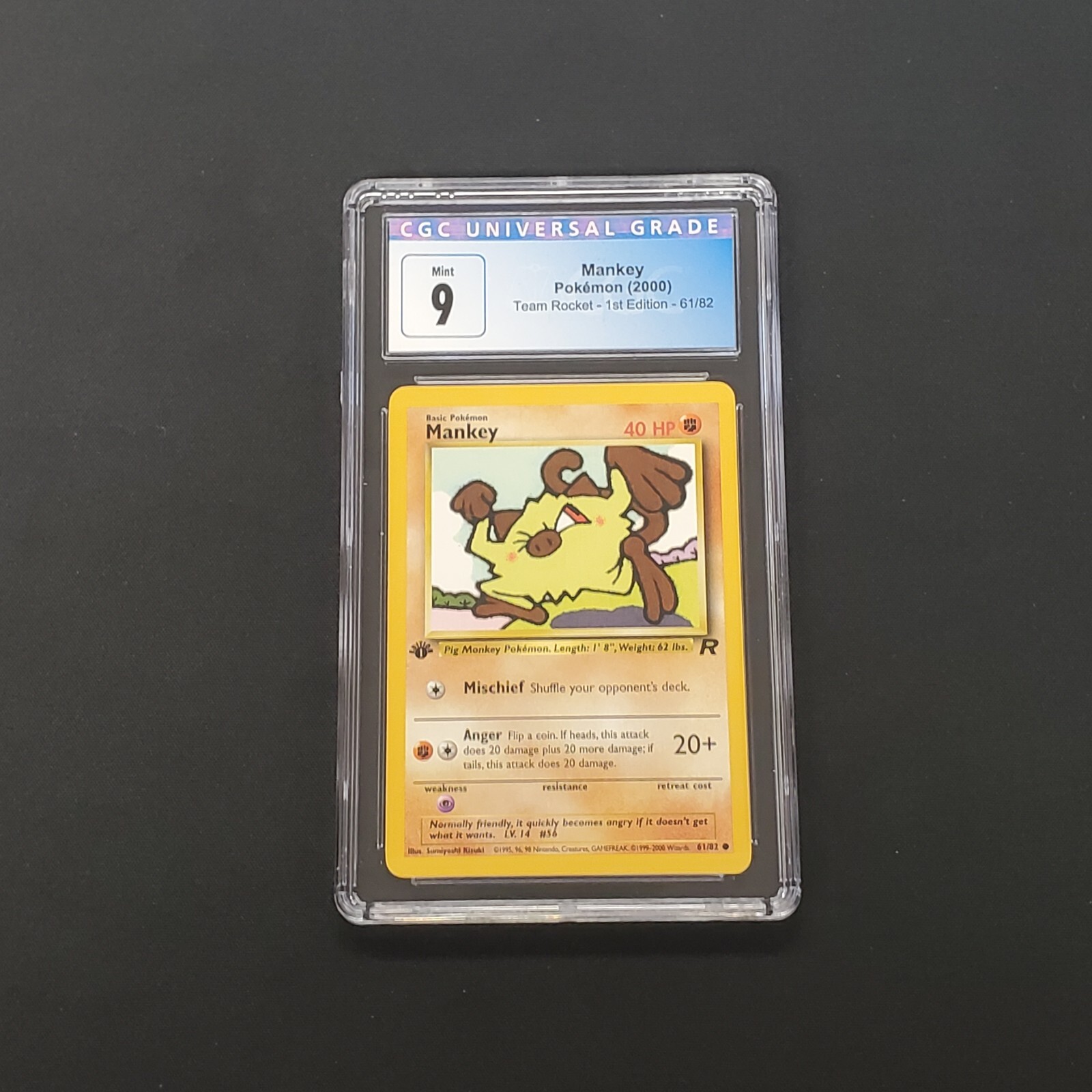 2000 Pokemon Team Rocket 1ST EDITION MANKEY 61/82 CGC 9 Mint