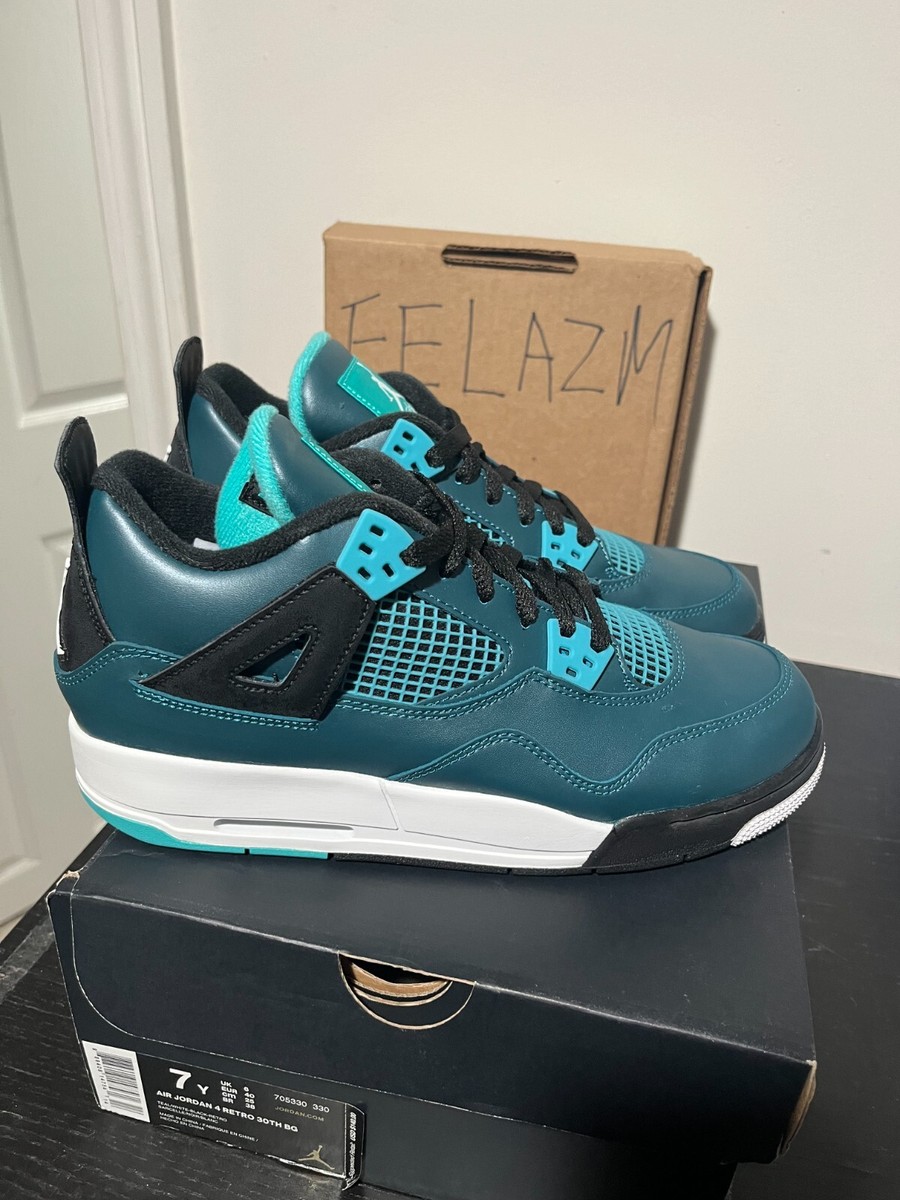 NIKE AIR JORDAN 4 RETRO 30TH BG TEAL-WHITE-BLK 705330-330 GS SZ 7Y