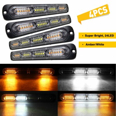 4X 24 LED Amber&White Traffic Advisor Emergency Hazard Warning Strobe Light Bar