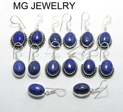 70 Pcs Natural Lapis Lazuli Gemstone Earrings Lot .925 Sterling Silver Plated - Picture 2 of 2