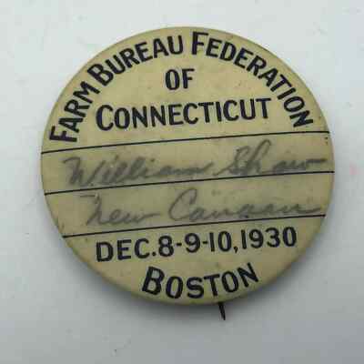 Farm Bureau Federation Pinback Boston Signed ID Badge Button Pin 1930 Vintage