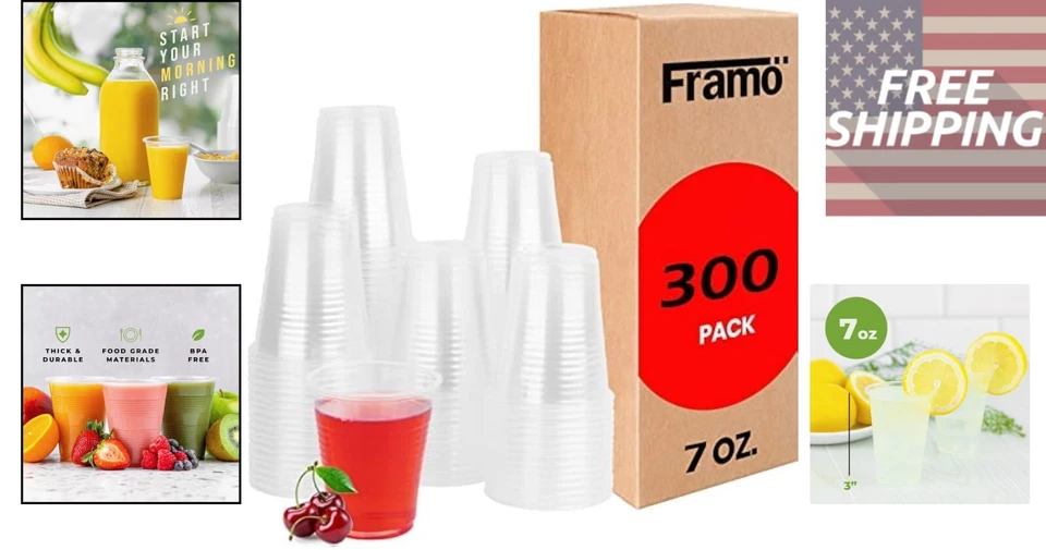 Elegantes tazas desechables transparentes de 7 oz - Paquete de 300 para barbacoas, picnics y reuniones Foto 2 de 4