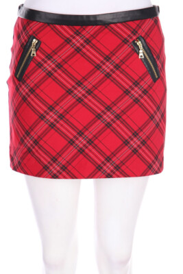 Laura Scott Skirt Checked Faux Leather Details D 34 red