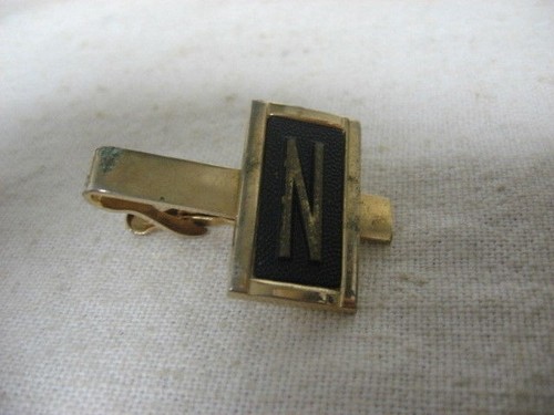 Vintage Art Deco Gold Tone Tie Clip: BLO Initial Chain Tie Bar