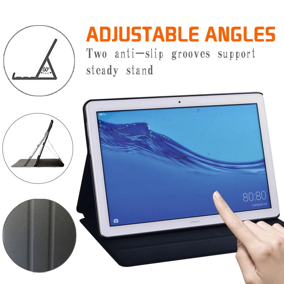 Black Leather Stand Cover Case For Huawei MediaPad T3/T5/M5 Lite/M5 10.1'' 10.8 - Image 3 of 4