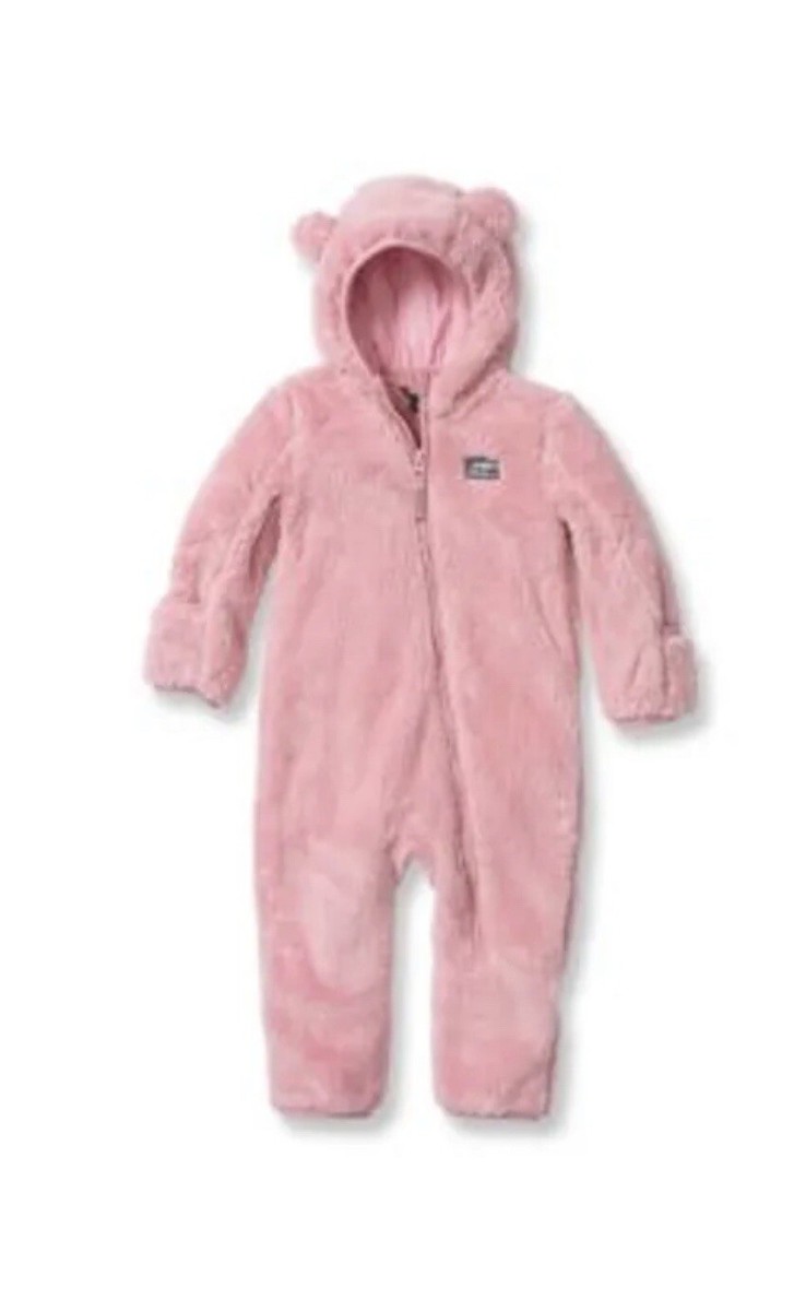 Eddie Bauer Cozy Bear Pink Body Suit Zipper Winter Baby Girls Size
