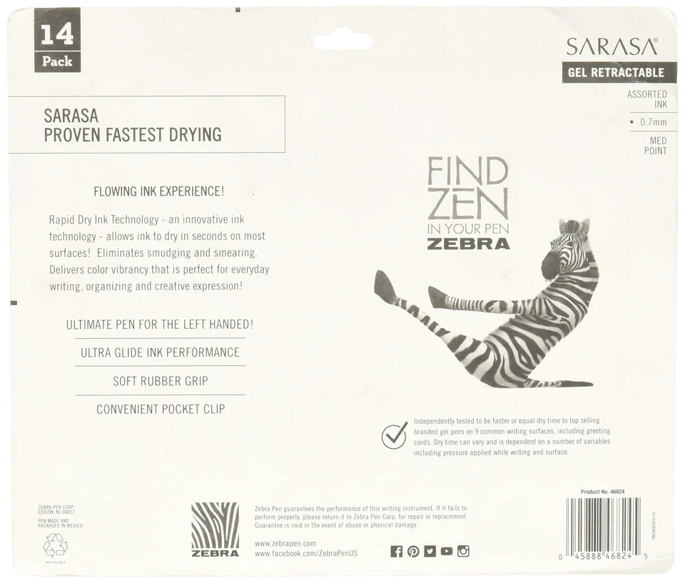 Zebra Sarasa Dry X20 14 Count Quick Dry Gel Pens Assorted Colors 0.7mm - Image 2 of 3