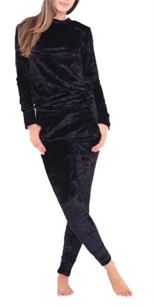 NEW WOMENS LADIES VELVET VELOUR CRUSHED 2PC JOGGING TOP LOUNGEWEAR