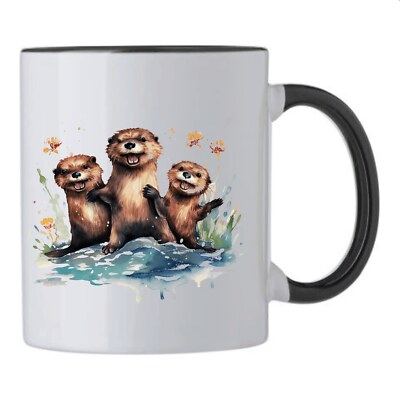 Kaffeetasse Tasse Becher Otter Fischotter Otterfamilie Otter Baby Ozean Mittelme