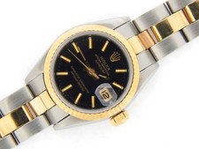 Rolex Datejust Ladies 2Tone Yellow Gold Stainless Steel Watch Black Dial 69173 2