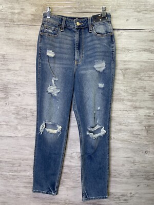 Hollister Mom Jeans Blue Distressed Denim Ultra High Rise Vintage Stretch  - Main Image