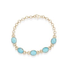Women Real Oval Larimar Link Sleek Bracelet Sterling Silver Gold Plated Jewelry