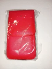 Red faux leather universal cell Phone Case belt clip elastic sides flexibility