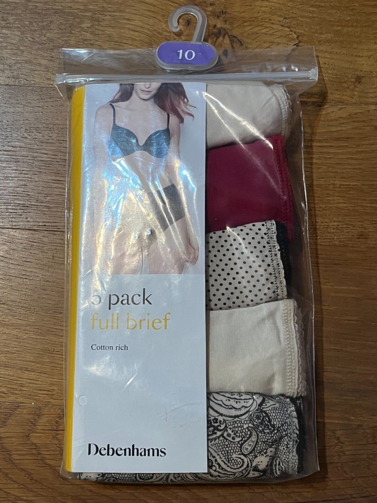 Debenhams Ladies Cotton Rich Full Briefs 5Pack Assorted Patterns