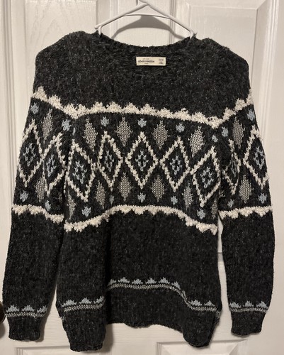 Abercrombie & Fitch Kids GRAY & LIGHT BLUE FAIR ISLE LONG SLEEVE SWEATER NWOT - Picture 2 of 6