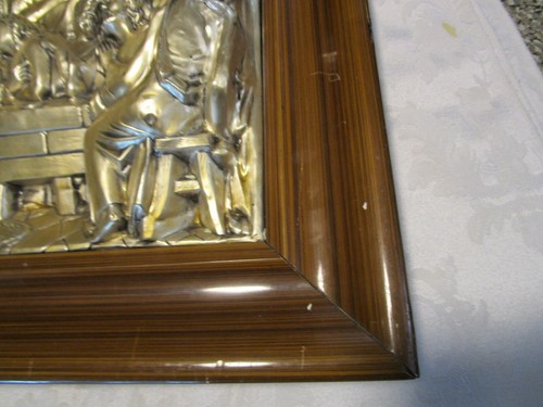 Vintage Wall Art LAST SUPPER 3D Metal Relief framed Repousse silver plate 21.5"W - Picture 5 of 10